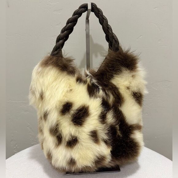 Cow Print Real Shearling Leather & Sheepskin Top Handles Bag/Crossbody - Picture 1 of 16
